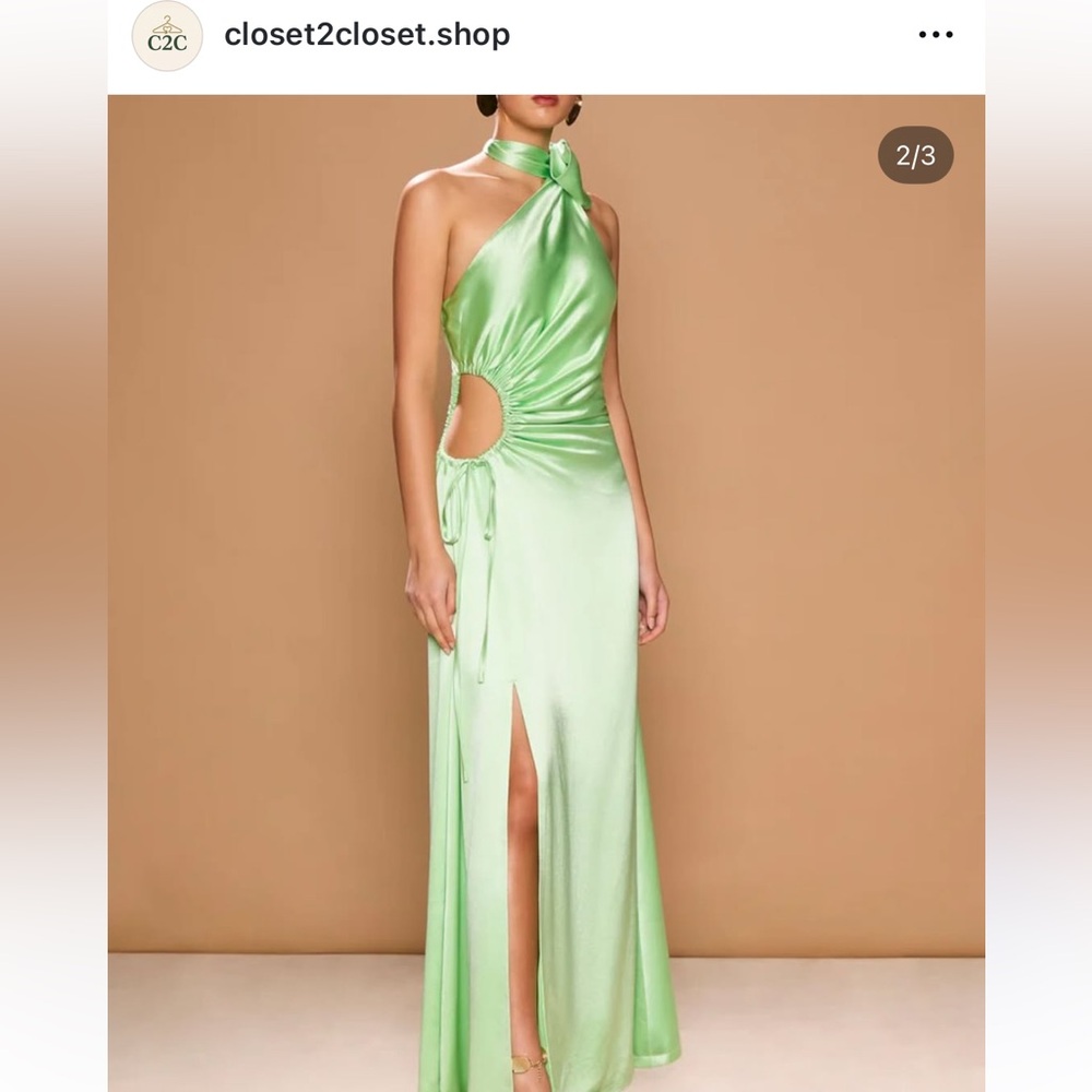 NWT Sonyamoda Elegant Lime Green Satin Dress size S